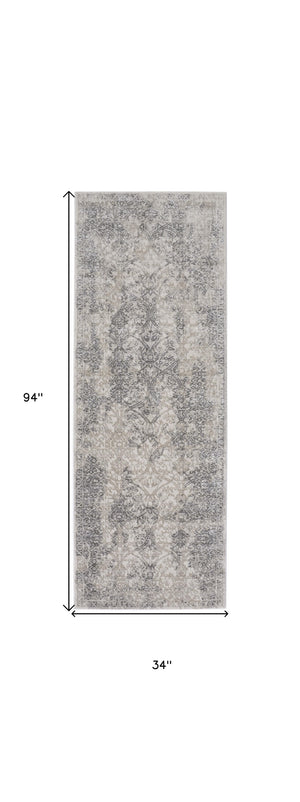 Homeroots 8' Ivory Gray And Black Abstract Stain Resistant Runner Rug  Polypropylene 511378