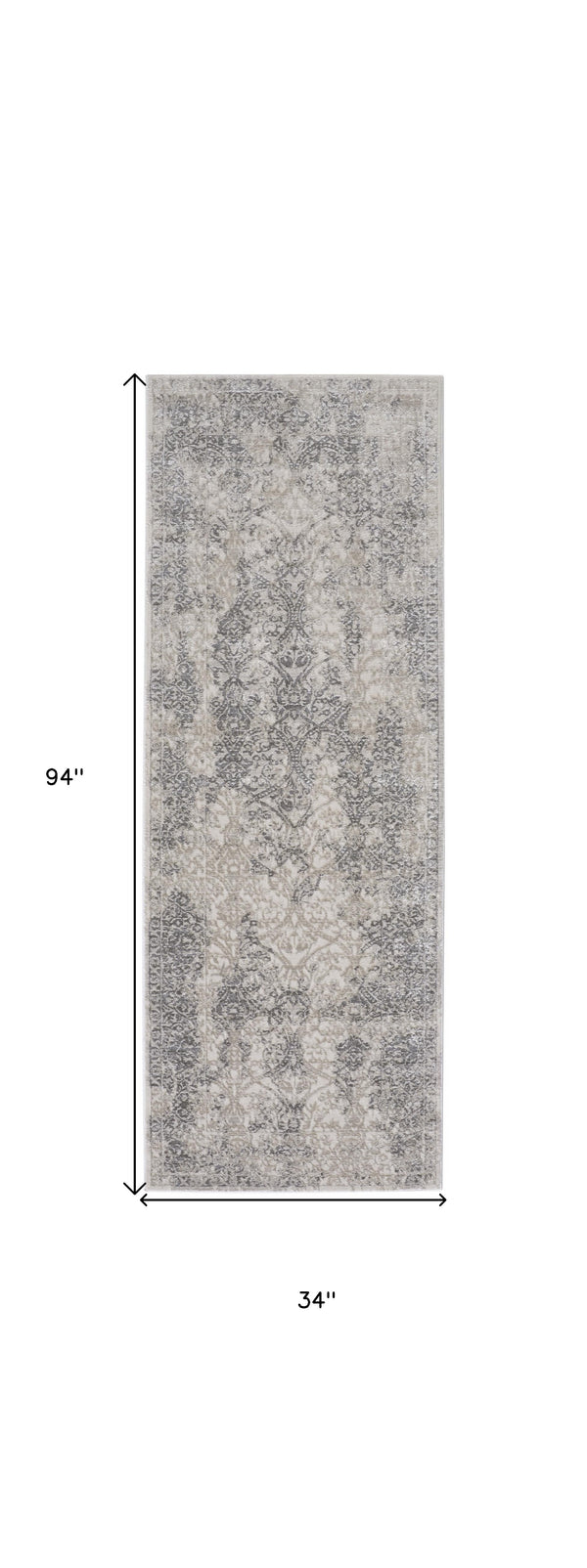 Homeroots 8' Ivory Gray And Black Abstract Stain Resistant Runner Rug  Polypropylene 511378