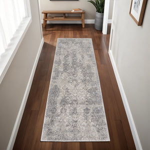 HomeRoots 5' Modern Abstract Ivory and Gray Stain Resistant Area Rug for Stylish Home Décor and Durability 8' Runner 511378