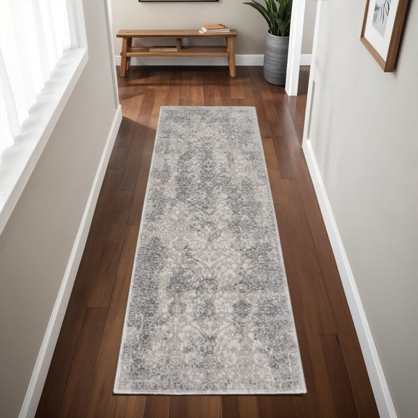 HomeRoots 5' Modern Abstract Ivory and Gray Stain Resistant Area Rug for Stylish Home Décor and Durability 8' Runner 511378