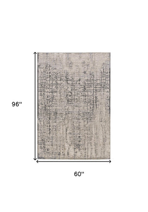 HomeRoots 5' Gray and Ivory Abstract Area Rug - Stain Resistant, Durable, Modern Design for Any Room 5' X 8' 511379