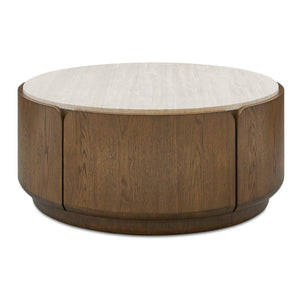 Uttermost Uttermost Tindall Genuine Travertine Round Coffee Table with Oak Veneer Base 51137