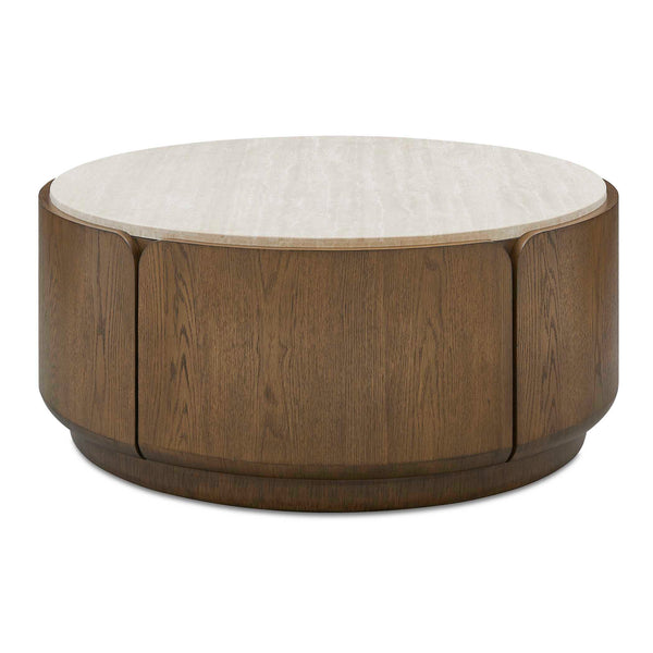 Uttermost Uttermost Tindall Genuine Travertine Round Coffee Table with Oak Veneer Base 51137