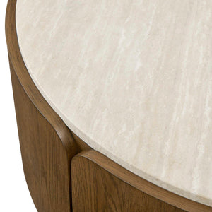 Uttermost Tindall Genuine Travertine Round Coffee Table with Oak Veneer Base