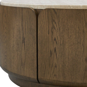 Uttermost Tindall Genuine Travertine Round Coffee Table with Oak Veneer Base