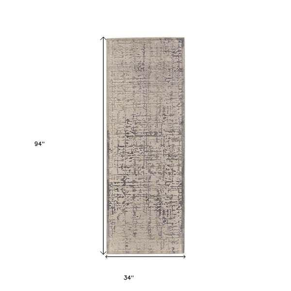 HomeRoots 5' Gray and Ivory Abstract Area Rug - Stain Resistant, Durable, Modern Design for Any Room 8' Runner 511382