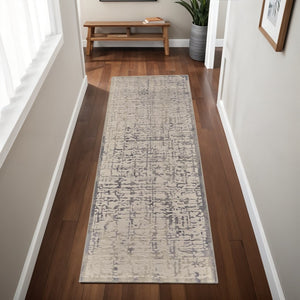 HomeRoots 5' Gray and Ivory Abstract Area Rug - Stain Resistant, Durable, Modern Design for Any Room 8' Runner 511382
