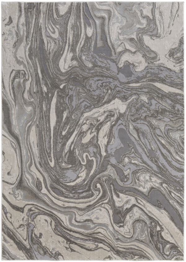 HomeRoots 5' Gray Ivory and Silver Abstract Area Rug - Modern Design, Stain-Resistant, Soft, Durable Elegance 5' X 8' 511383
