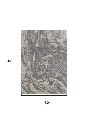 HomeRoots 5' Gray Ivory and Silver Abstract Area Rug - Modern Design, Stain-Resistant, Soft, Durable Elegance 5' X 8' 511383