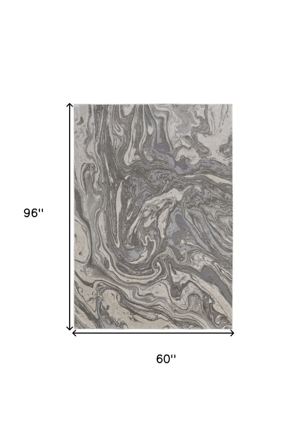 HomeRoots 5' Gray Ivory and Silver Abstract Area Rug - Modern Design, Stain-Resistant, Soft, Durable Elegance 5' X 8' 511383