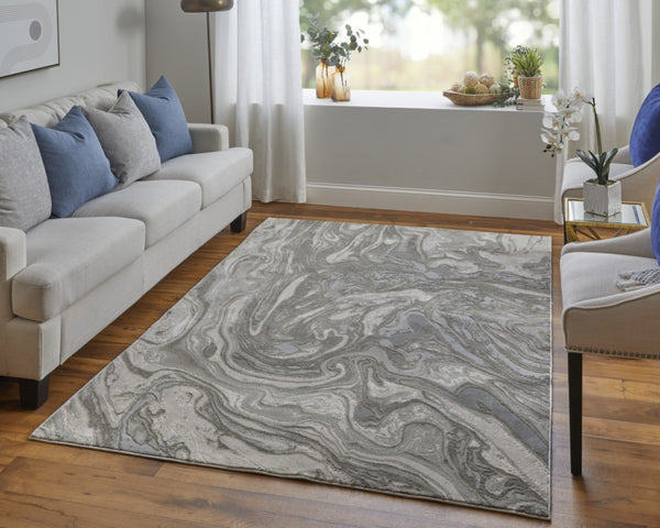 HomeRoots 5' Gray Ivory and Silver Abstract Area Rug - Modern Design, Stain-Resistant, Soft, Durable Elegance 5' X 8' 511383