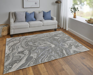 HomeRoots 5' Gray Ivory and Silver Abstract Area Rug - Modern Design, Stain-Resistant, Soft, Durable Elegance 5' X 8' 511383