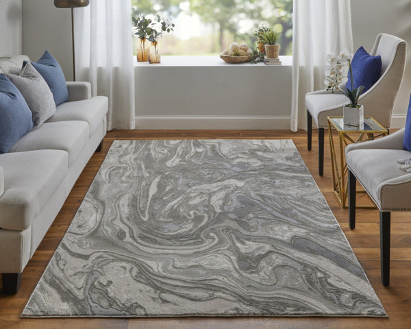 HomeRoots 5' Gray Ivory and Silver Abstract Area Rug - Modern Design, Stain-Resistant, Soft, Durable Elegance 8' X 11' 511384