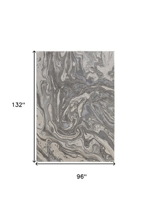 HomeRoots 5' Gray Ivory and Silver Abstract Area Rug - Modern Design, Stain-Resistant, Soft, Durable Elegance 8' X 11' 511384