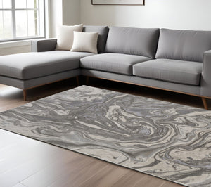 HomeRoots 5' Gray Ivory and Silver Abstract Area Rug - Modern Design, Stain-Resistant, Soft, Durable Elegance 8' X 11' 511384