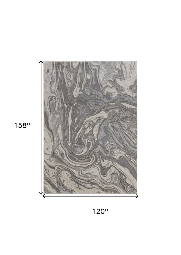 HomeRoots 5' Gray Ivory and Silver Abstract Area Rug - Modern Design, Stain-Resistant, Soft, Durable Elegance 10' X 13' 511385