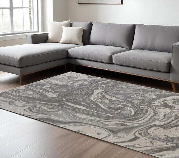 HomeRoots 5' Gray Ivory and Silver Abstract Area Rug - Modern Design, Stain-Resistant, Soft, Durable Elegance 10' X 13' 511385