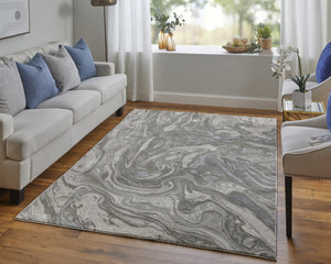 HomeRoots 5' Gray Ivory and Silver Abstract Area Rug - Modern Design, Stain-Resistant, Soft, Durable Elegance 10' X 13' 511385