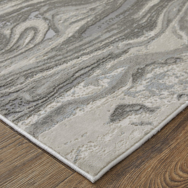HomeRoots 5' Gray Ivory and Silver Abstract Area Rug - Modern Design, Stain-Resistant, Soft, Durable Elegance 10' X 13' 511385
