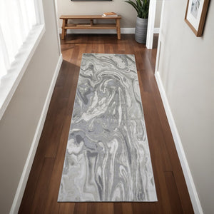 HomeRoots 5' Gray Ivory and Silver Abstract Area Rug - Modern Design, Stain-Resistant, Soft, Durable Elegance 8' Runner 511386