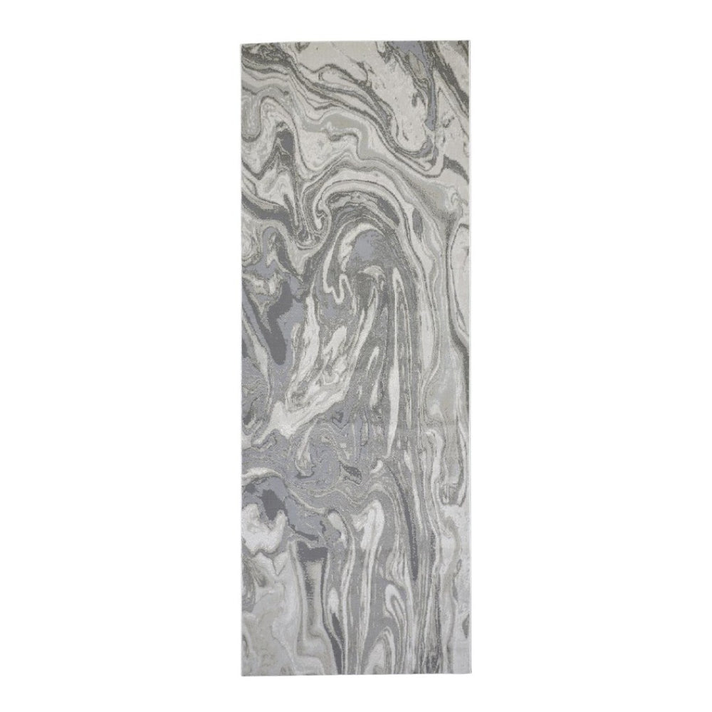 HomeRoots 5' Gray Ivory and Silver Abstract Area Rug - Modern Design, Stain-Resistant, Soft, Durable Elegance 8' Runner 511386