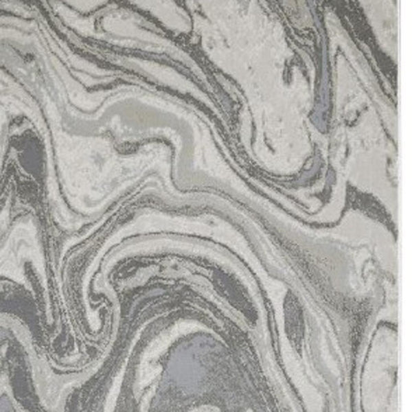 HomeRoots 5' Gray Ivory and Silver Abstract Area Rug - Modern Design, Stain-Resistant, Soft, Durable Elegance 8' Runner 511386