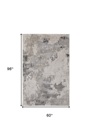 HomeRoots 5' Ivory and Gray Abstract Area Rug - Stain-Resistant, Durable, Modern Elegance for Any Room 5' X 8' 511387