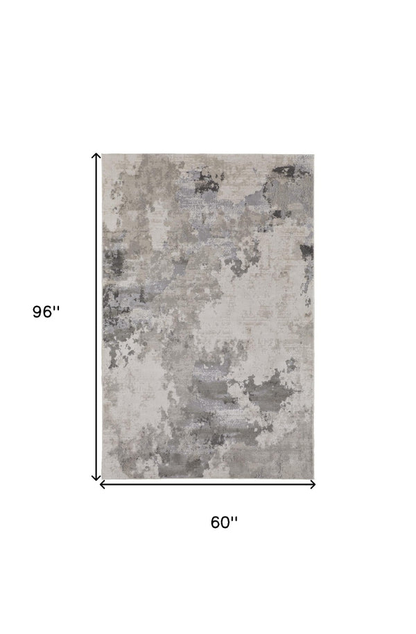 HomeRoots 5' Ivory and Gray Abstract Area Rug - Stain-Resistant, Durable, Modern Elegance for Any Room 5' X 8' 511387