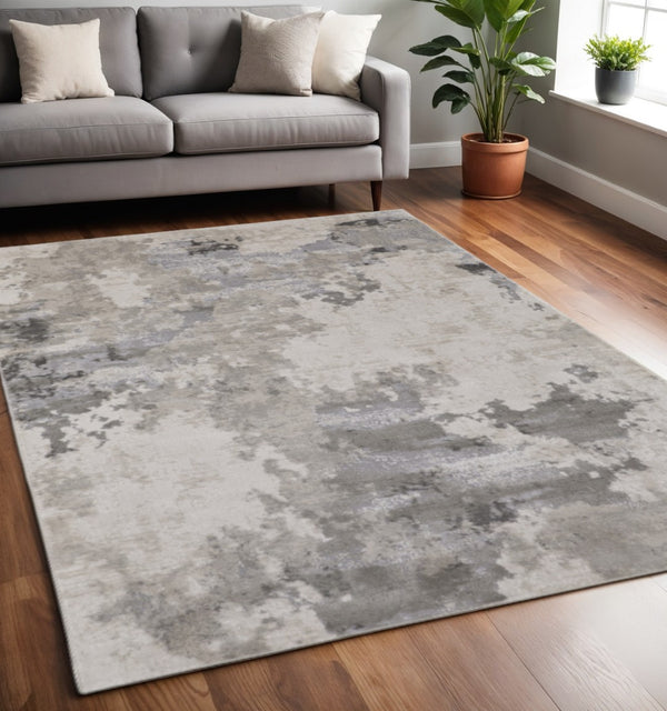 HomeRoots 5' Ivory and Gray Abstract Area Rug - Stain-Resistant, Durable, Modern Elegance for Any Room 5' X 8' 511387