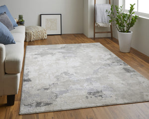 HomeRoots 5' Ivory and Gray Abstract Area Rug - Stain-Resistant, Durable, Modern Elegance for Any Room 8' X 11' 511388