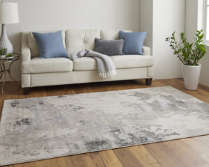 HomeRoots 5' Ivory and Gray Abstract Area Rug - Stain-Resistant, Durable, Modern Elegance for Any Room 8' X 11' 511388