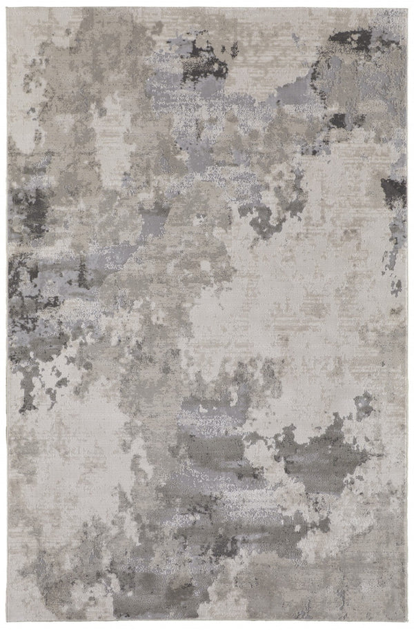 HomeRoots 5' Ivory and Gray Abstract Area Rug - Stain-Resistant, Durable, Modern Elegance for Any Room 10' X 13' 511389