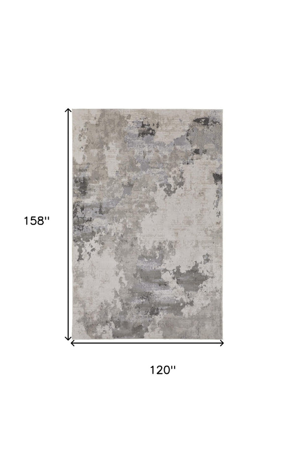 HomeRoots 5' Ivory and Gray Abstract Area Rug - Stain-Resistant, Durable, Modern Elegance for Any Room 10' X 13' 511389