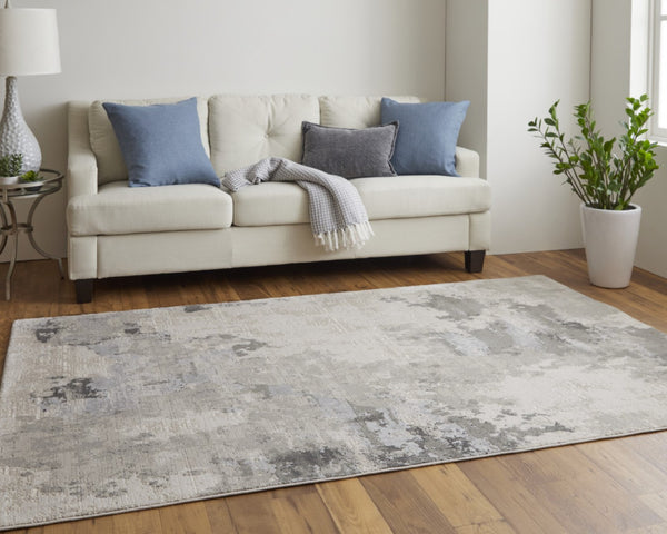 HomeRoots 5' Ivory and Gray Abstract Area Rug - Stain-Resistant, Durable, Modern Elegance for Any Room 10' X 13' 511389