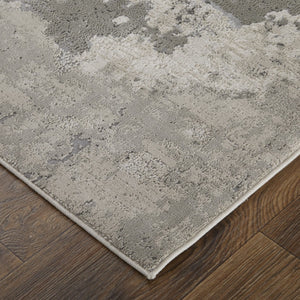 HomeRoots 5' Ivory and Gray Abstract Area Rug - Stain-Resistant, Durable, Modern Elegance for Any Room 10' X 13' 511389