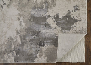 HomeRoots 5' Ivory and Gray Abstract Area Rug - Stain-Resistant, Durable, Modern Elegance for Any Room 10' X 13' 511389