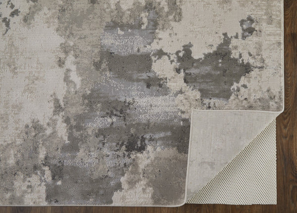 HomeRoots 5' Ivory and Gray Abstract Area Rug - Stain-Resistant, Durable, Modern Elegance for Any Room 10' X 13' 511389