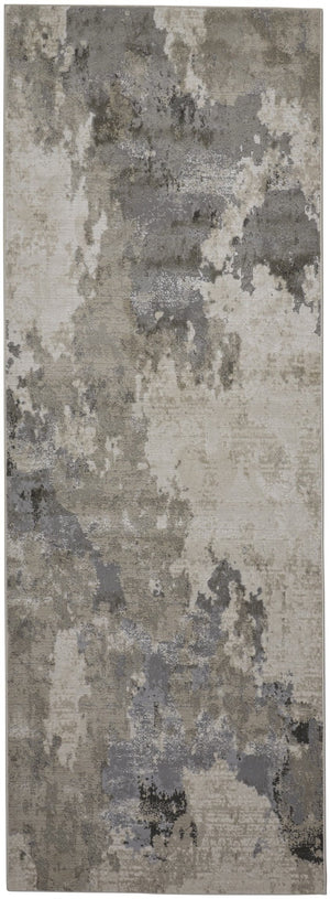 HomeRoots 5' Ivory and Gray Abstract Area Rug - Stain-Resistant, Durable, Modern Elegance for Any Room 8' Runner 511390