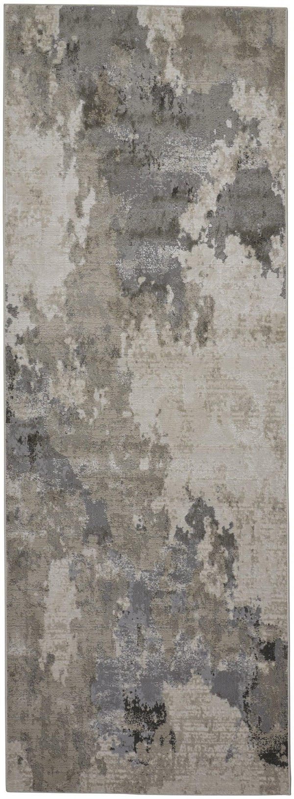 HomeRoots 5' Ivory and Gray Abstract Area Rug - Stain-Resistant, Durable, Modern Elegance for Any Room 8' Runner 511390