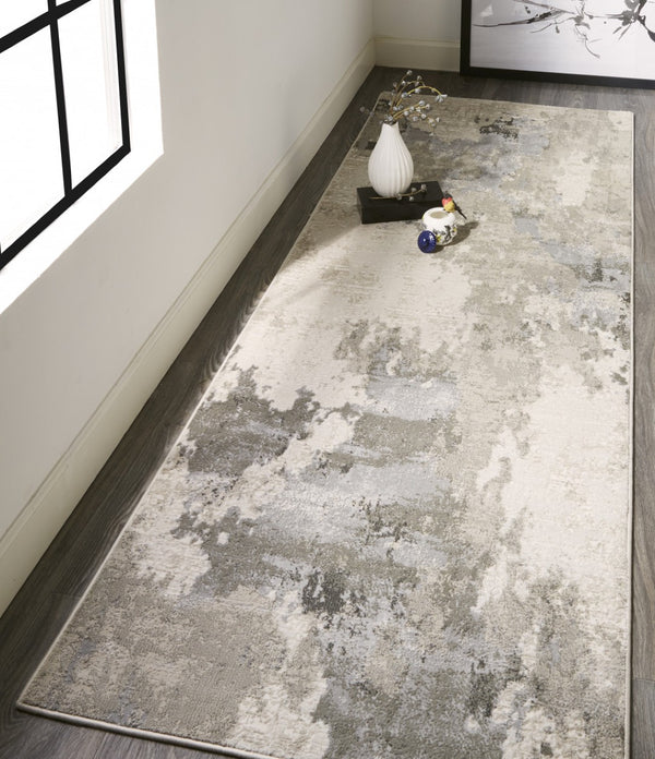 HomeRoots 5' Ivory and Gray Abstract Area Rug - Stain-Resistant, Durable, Modern Elegance for Any Room 8' Runner 511390