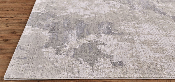 HomeRoots 5' Ivory and Gray Abstract Area Rug - Stain-Resistant, Durable, Modern Elegance for Any Room 8' Runner 511390