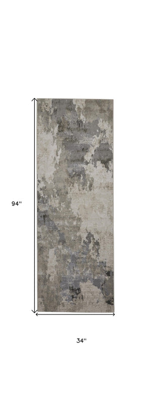 HomeRoots 5' Ivory and Gray Abstract Area Rug - Stain-Resistant, Durable, Modern Elegance for Any Room 8' Runner 511390