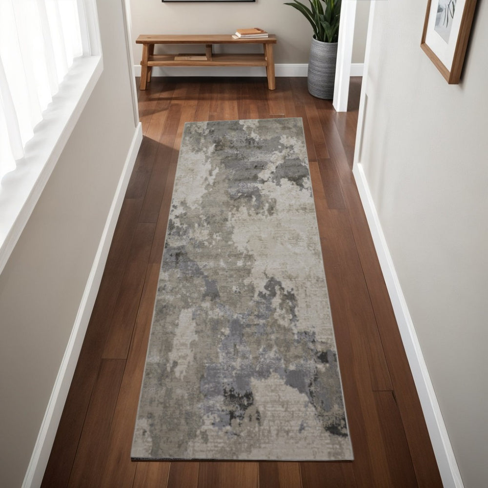 HomeRoots 5' Ivory and Gray Abstract Area Rug - Stain-Resistant, Durable, Modern Elegance for Any Room 8' Runner 511390