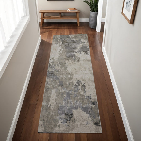 HomeRoots 5' Ivory and Gray Abstract Area Rug - Stain-Resistant, Durable, Modern Elegance for Any Room 8' Runner 511390