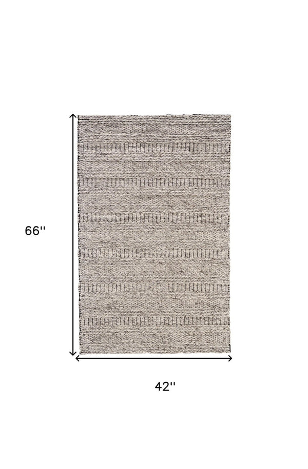 HomeRoots 4' Gray and Ivory Wool Hand-Woven Area Rug - Timeless, Durable, and Stain-Resistant for Any Space 4' X 6' 511391