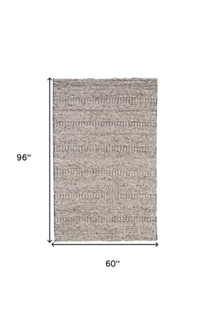 HomeRoots 4' Gray and Ivory Wool Hand-Woven Area Rug - Timeless, Durable, and Stain-Resistant for Any Space 5' X 8' 511392