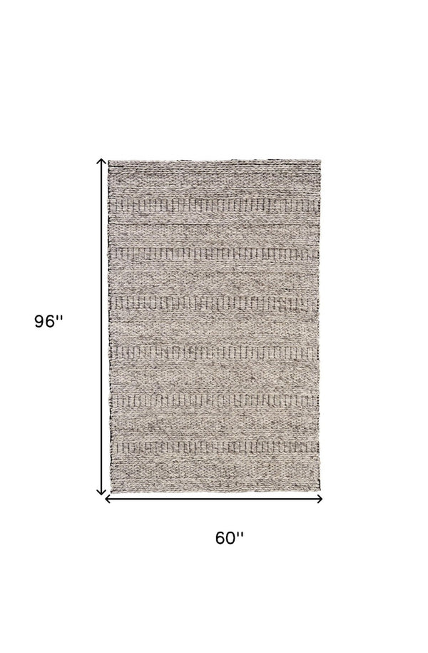 HomeRoots 4' Gray and Ivory Wool Hand-Woven Area Rug - Timeless, Durable, and Stain-Resistant for Any Space 5' X 8' 511392