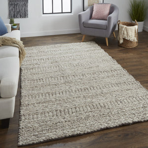 HomeRoots 4' Gray and Ivory Wool Hand-Woven Area Rug - Timeless, Durable, and Stain-Resistant for Any Space 5' X 8' 511392