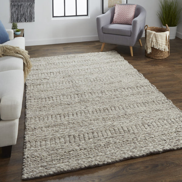 HomeRoots 4' Gray and Ivory Wool Hand-Woven Area Rug - Timeless, Durable, and Stain-Resistant for Any Space 5' X 8' 511392