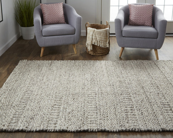 HomeRoots 4' Gray and Ivory Wool Hand-Woven Area Rug - Timeless, Durable, and Stain-Resistant for Any Space 5' X 8' 511392